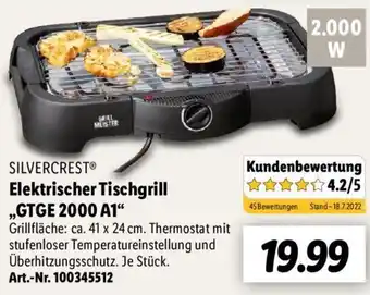 Lidl Silvercrest Elektrischer Tischgrill ,,GTGE 2000 A1" Angebot