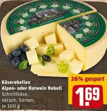 REWE City Käserebellen Alpen oder Rotwein Rebell 100g Angebot