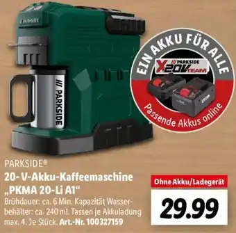 Lidl Parkside 20 V Akku Kaffeemaschine ,,PKMA 20-Li A1" Angebot