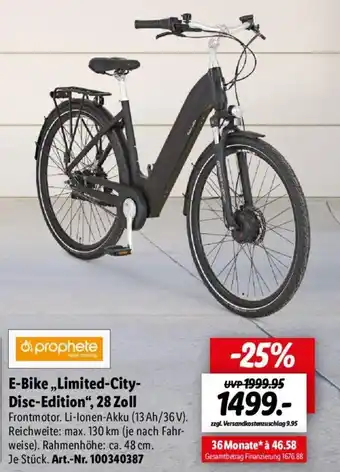 Lidl prophete E-Bike ,,Limited City Disc Edition" 28 Zoll Angebot