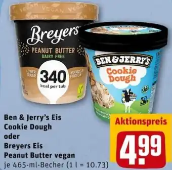 REWE City Ben & Jerry's Eis Cookie Dough oder Breyers Eis Peanut Butter vegan 465ml Becher Angebot