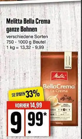 Edeka Melitta bella crema ganze bohnen Angebot