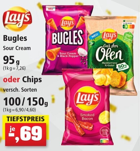 Lay's Bugles Sour Cream 95 g oder Chips 100/150 g Angebot bei Thomas