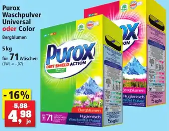 Thomas Philipps Purox Waschpulver Universal oder Color 5 kg für 71 Wäschen Angebot