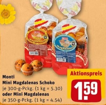 REWE City Monti Mini Magdalenas Schoko 300g oder Mini Magdalenas 350g Angebot