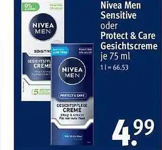 Rossmann Nivea men sensitive oder protect & care gesichtscreme Angebot