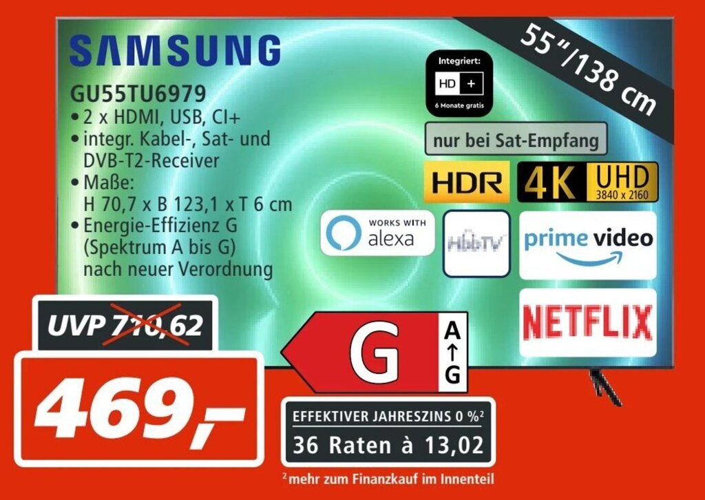 Samsung 4K UHD LED TV 55" GU55TU6979 Angebot bei mein real