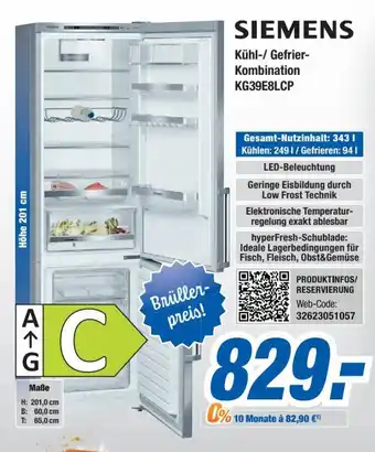 Expert Bening Siemens Kuhl-/Gefrierkombination | KG39E8LCP Angebot