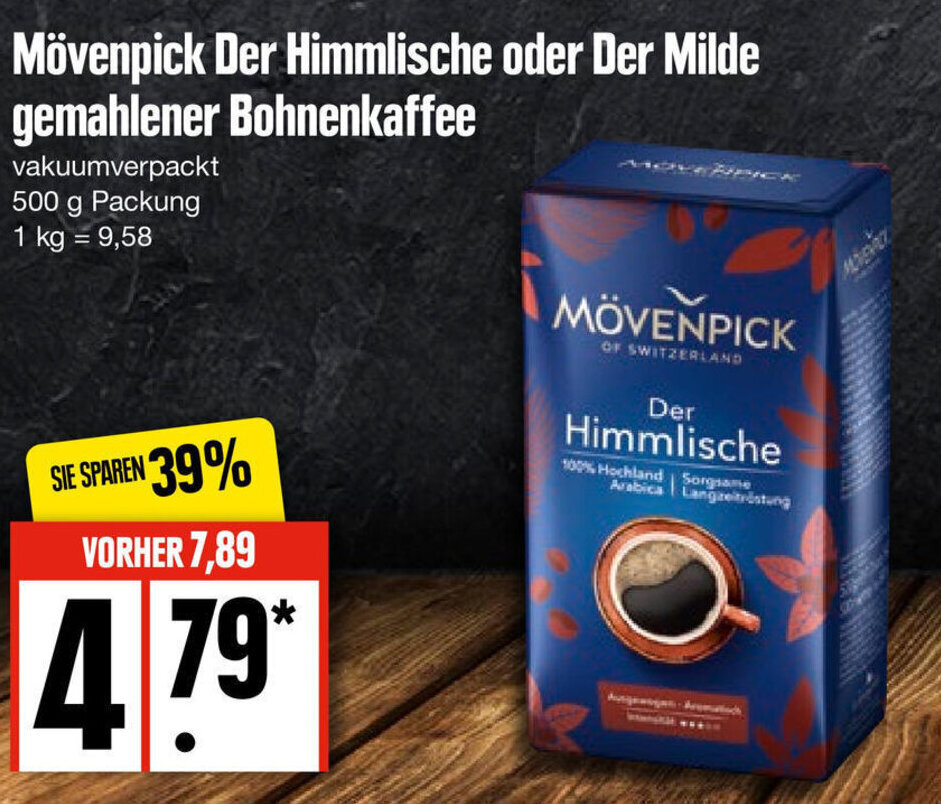 Mövenpick Der Himmlische oder Der Milde gemahlener Bohnenkaffee 500 g Packung Angebot bei Edeka