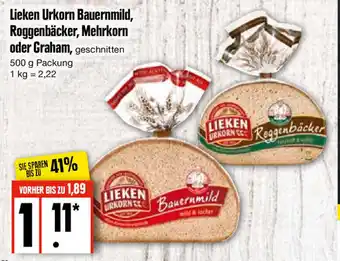 Edeka Lieken Urkorn Bauernmild, Roggenbäcker, Mehrkorn oder Graham 500 g Packung Angebot