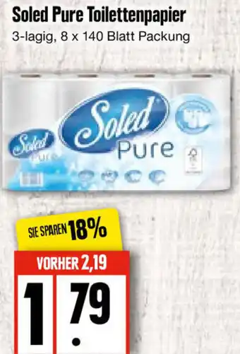 Edeka Soled Pure Toilettenpapier 3-lagig, 8x140 Blatt Packung Angebot