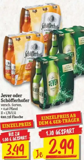 NP Discount Jever oder Schöfferhofer 6x0,33L Flasche Angebot