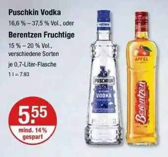 V Markt Puschkin vodka oder berentzen fruchtige Angebot