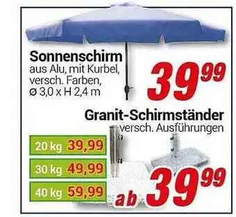 CENTERSHOP Sonnenschirm oder granit-schirmständer Angebot