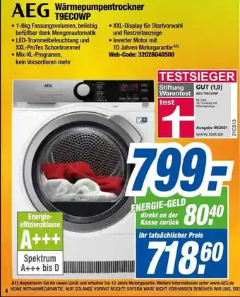 Expert Aeg wärmepumpentrockner t9ecowp Angebot