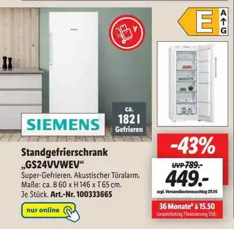 Lidl Siemens standgefrierschrank gs24vvmew Angebot
