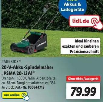 Lidl Parkside 20 V Akku Spindelmäher ,,PSMA 20-Li A2" Angebot