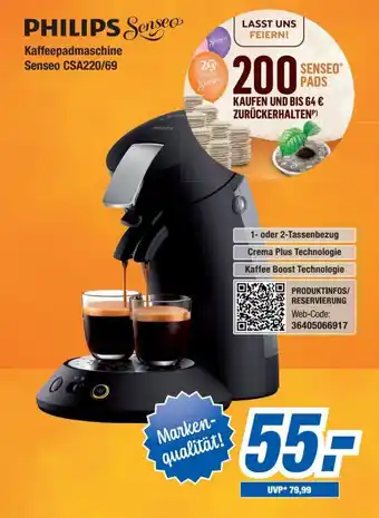 Expert Bening Philips Senseo Kaffeepadmaschine Senseo | CSA220/69 Angebot