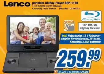 Expert Lenco Portabler Blu-Ray Player BRP 1150 Angebot