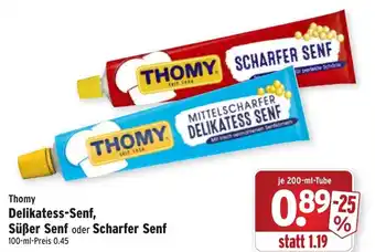 Wasgau Thomy Delikatess Senf, Süßer Senf oder Scharfer Senf 200ml Angebot