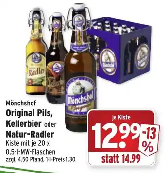 Wasgau Mönchshof Original Pils, Kellerbier oder Natur Radler 20x0,5L Angebot