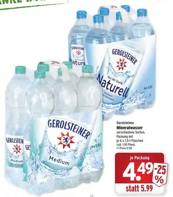 Wasgau Gerolsteiner Mineralwasser 6x1,5L Angebot