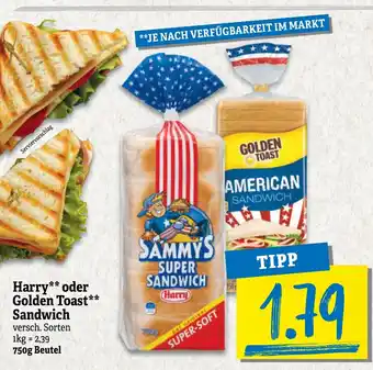 NP Discount Harry oder Golden Toast Sandwich 750g Beutel Angebot