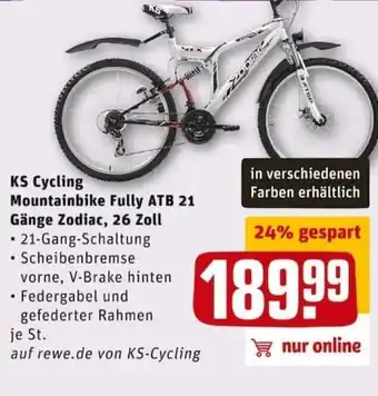 REWE City KS Cycling Mountainbike fully ATB 21 Gänge Zodiac, 26 Zoll Angebot