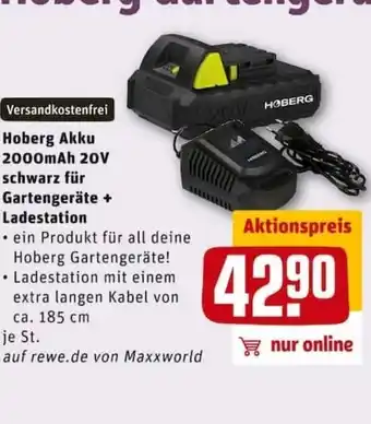 REWE City Hoberg Akku 2000mAh 20V schwarz für Gartengeräte + Ladestation Angebot