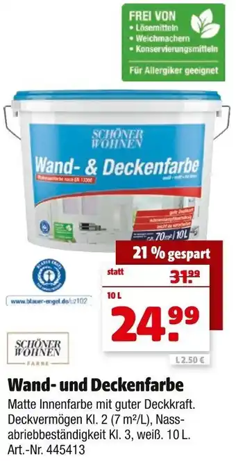 Hagebau Schöner Wohnen Wand und Deckenfarbe 10 L Angebot