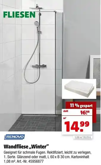 Hagebau Renovo Wandfliese ,,Winter" Angebot