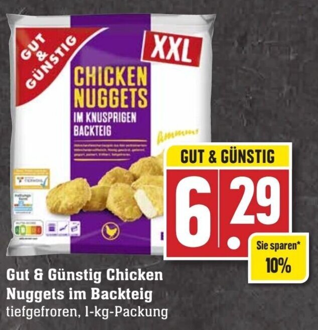 Gut & Günstig Chicken Nuggets im Backteig 1 kg Packung Angebot bei Edeka Neukauf