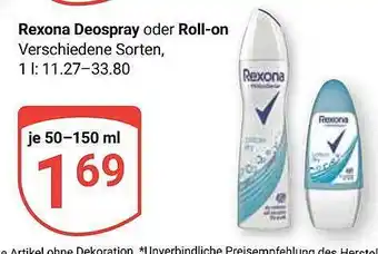 Globus Rexona deospray oder roll-on Angebot