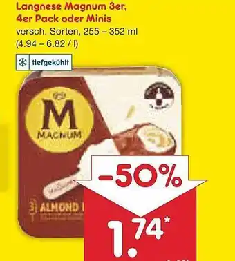 Netto Marken-Discount Langnese magnum 3er, 4er pack oder minis Angebot