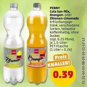 PENNY Penny cola sun-mix, orangen- oder zitronen-limonade Angebot