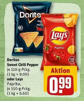 REWE Doritos sweet chili pepper oder lays Angebot