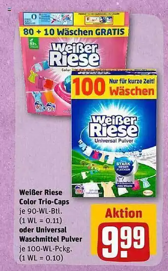 REWE Weißer riese color trio caps oder universal waschmittel pulver Angebot