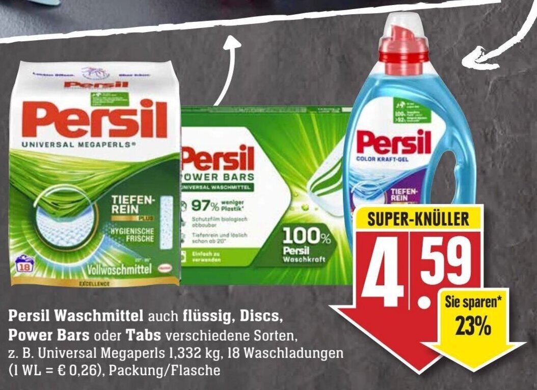 Persil Waschmittel auch flüssig, Discs, Power Bars oder Tabs Angebot