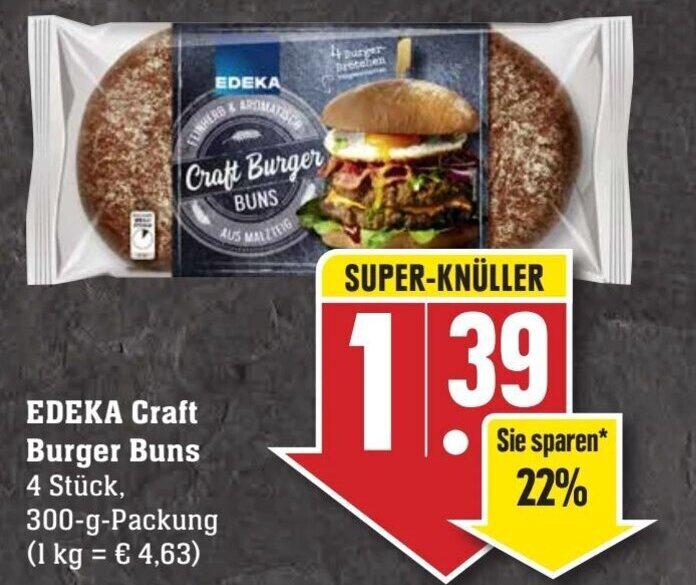Edeka Craft Burger Buns 300 g Packung Angebot bei Edeka Neukauf