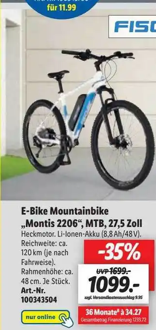 Lidl E-bike mountainbike „montis 2206” mtb 27.5 zoll Angebot