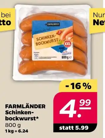 NETTO Farmlander Schinkenbockwurst 800g Angebot