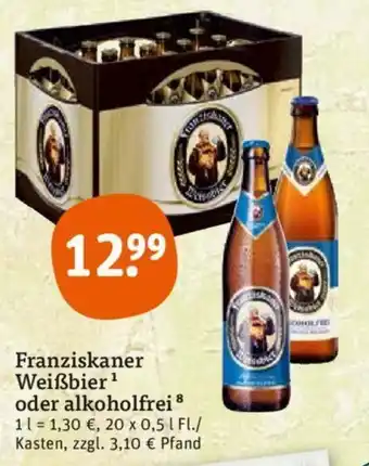 tegut Franziskaner Weißbier oder alkoholfrei 20x0,5 L Angebot