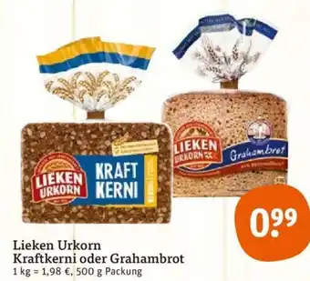 tegut Lieken Urkorn Kraftkerni oder Grahambrot 500 g Packung Angebot