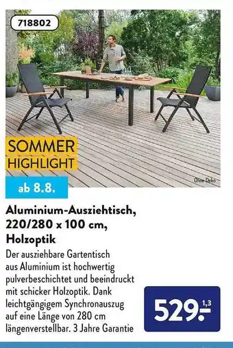 Aldi Nord Aluminium-ausziehtisch 220-280 x 100 cm holzoptik Angebot