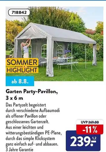 Aldi Nord Garten party-pavillon 3 x 6 m Angebot