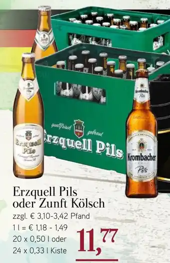 Dornseifer Erzquell Pils oder Zunft Kölsch 20x0,50L oder 24x0,33L Angebot