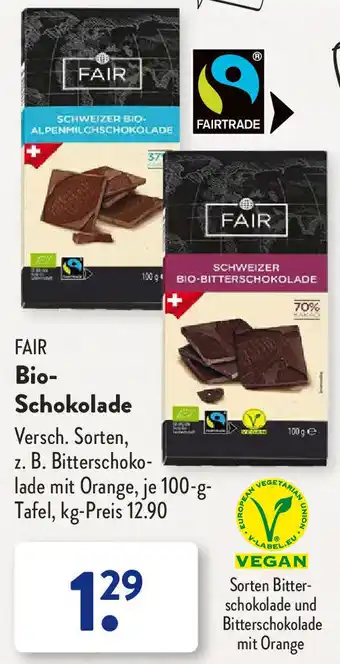 Aldi Süd Fair Bio Schokolade 100 g Tafel Angebot