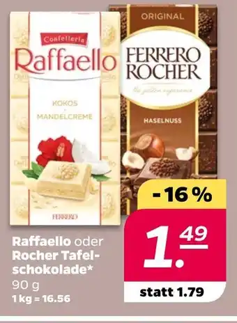 NETTO Raffaello o. Rocher Tafelschokolade 90g Angebot