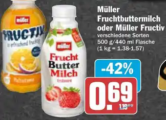 AEZ Müller Fruchtbuttermilch oder Müller Fructiv 500g/440 ml Flasche Angebot