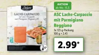 Lidl ASC Lachs Carpaccio mit Parmigiano Reggiano 123g Angebot